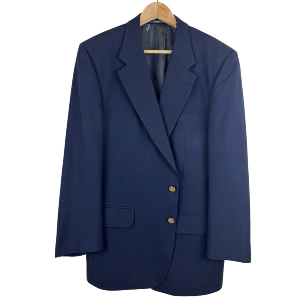 Vintage‎ Burberry 44R Navy Blue Gold Tone Buttons Blazer Sport Coat Jacket